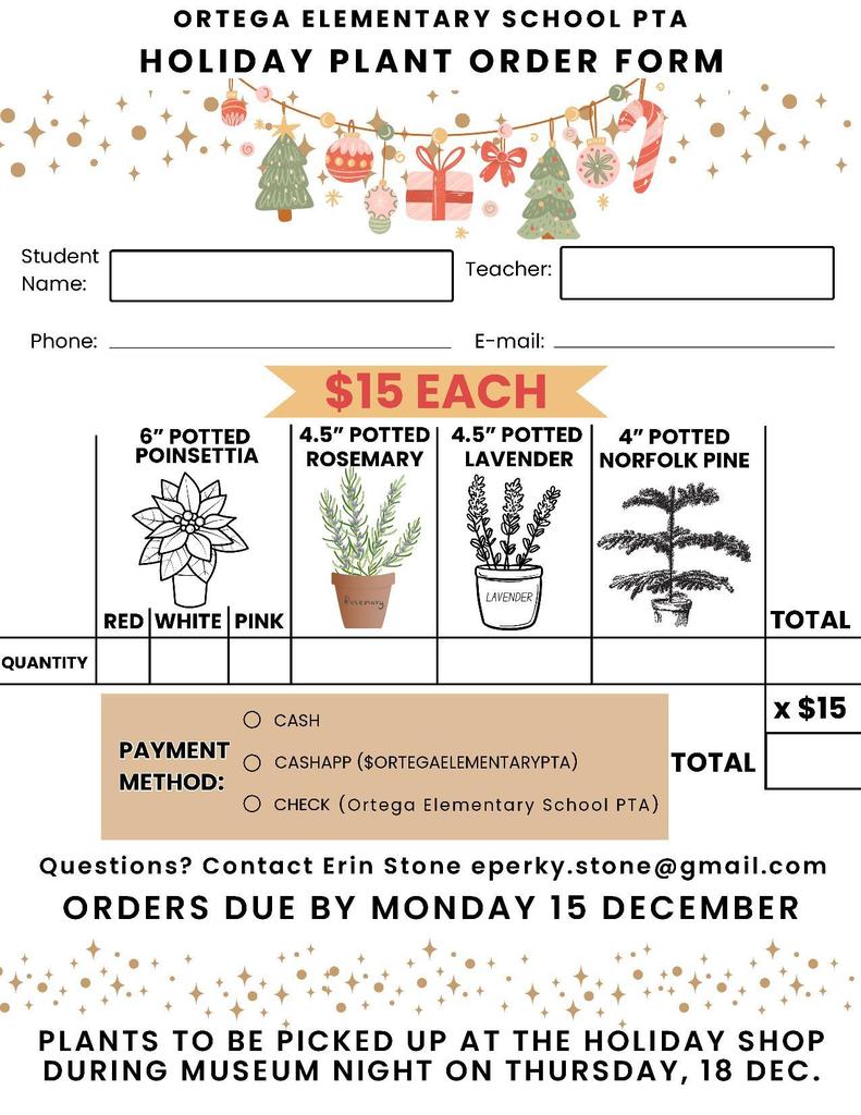 Holiday Plant Order Form