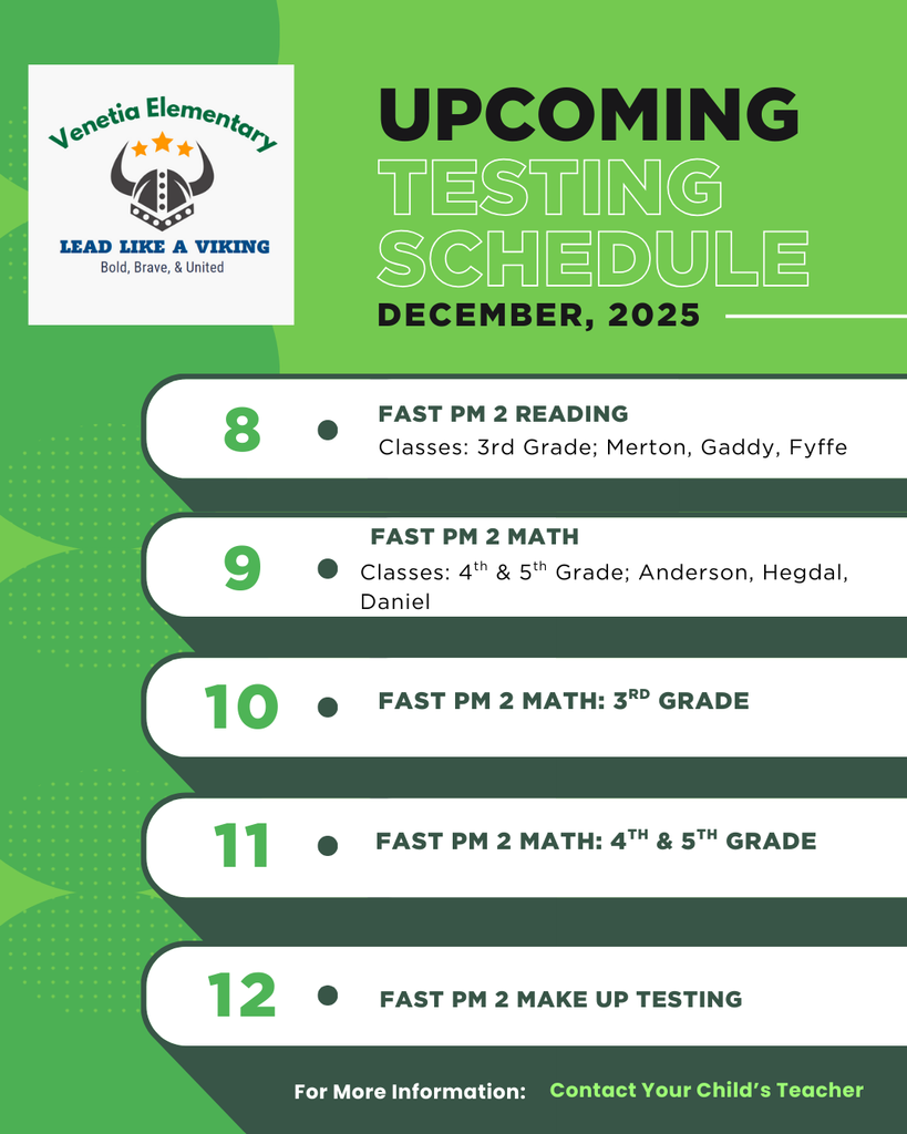 Dec 8-12 Testing Schedule
