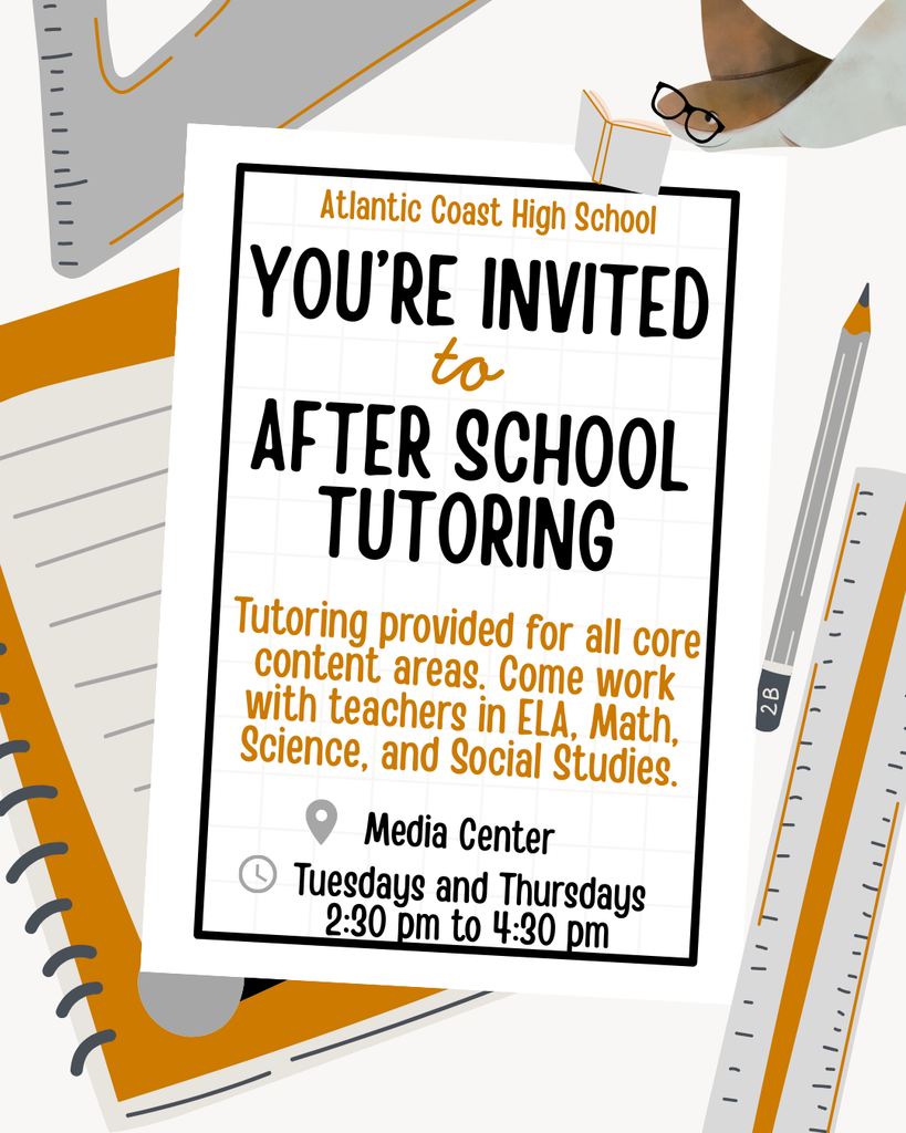 ACHS After School Tutoring on Tuesdays and Thursdays in Media Center. See post for more details.