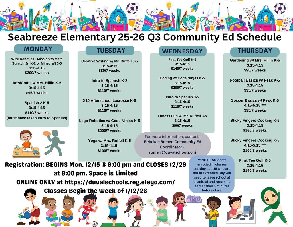 Community Ed. Schedule for Q3