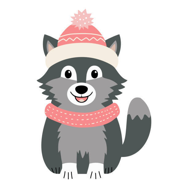 wolf with a scarf and hat