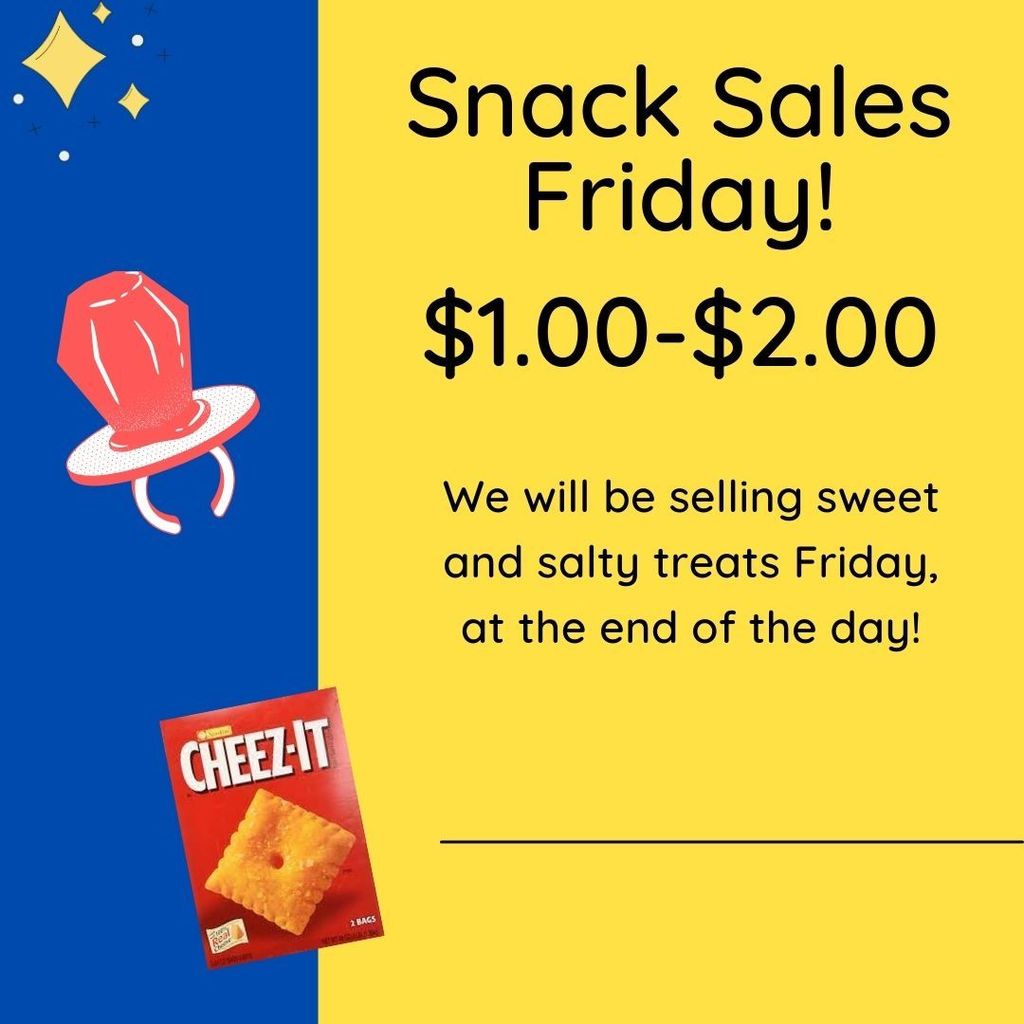 Snack sales Friday; 1.00-2.00; We will be selling sweet and salty treats Friday, at the end of the day! images of snacks
