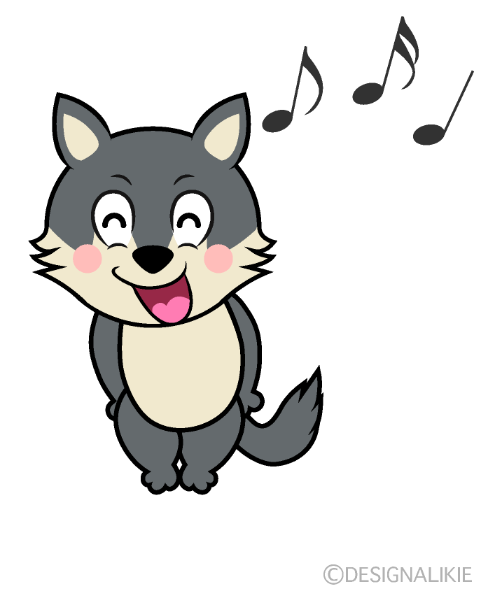cartoon wolf with music notes around it