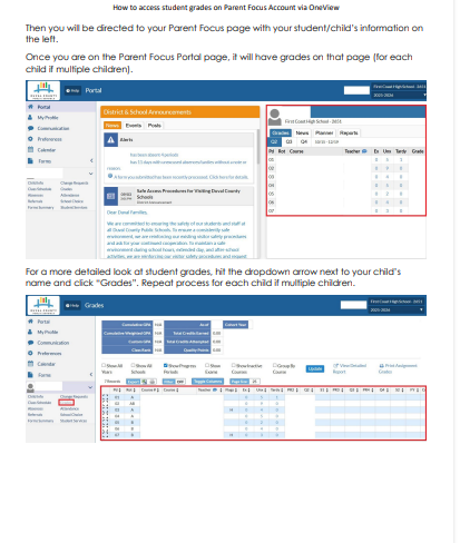 access student grades via parent focus account