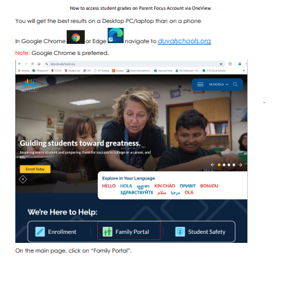 access student grades via parent focus account