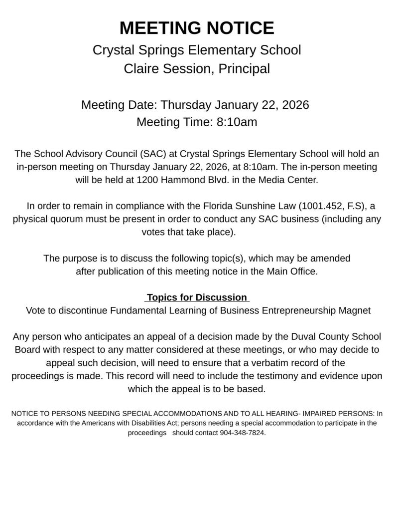 January SAC Meeting Notice