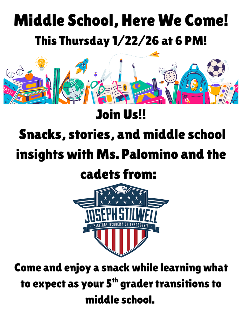 Middle School Transition Night 1/22/26 @ 6PM in the Multipurpose room
