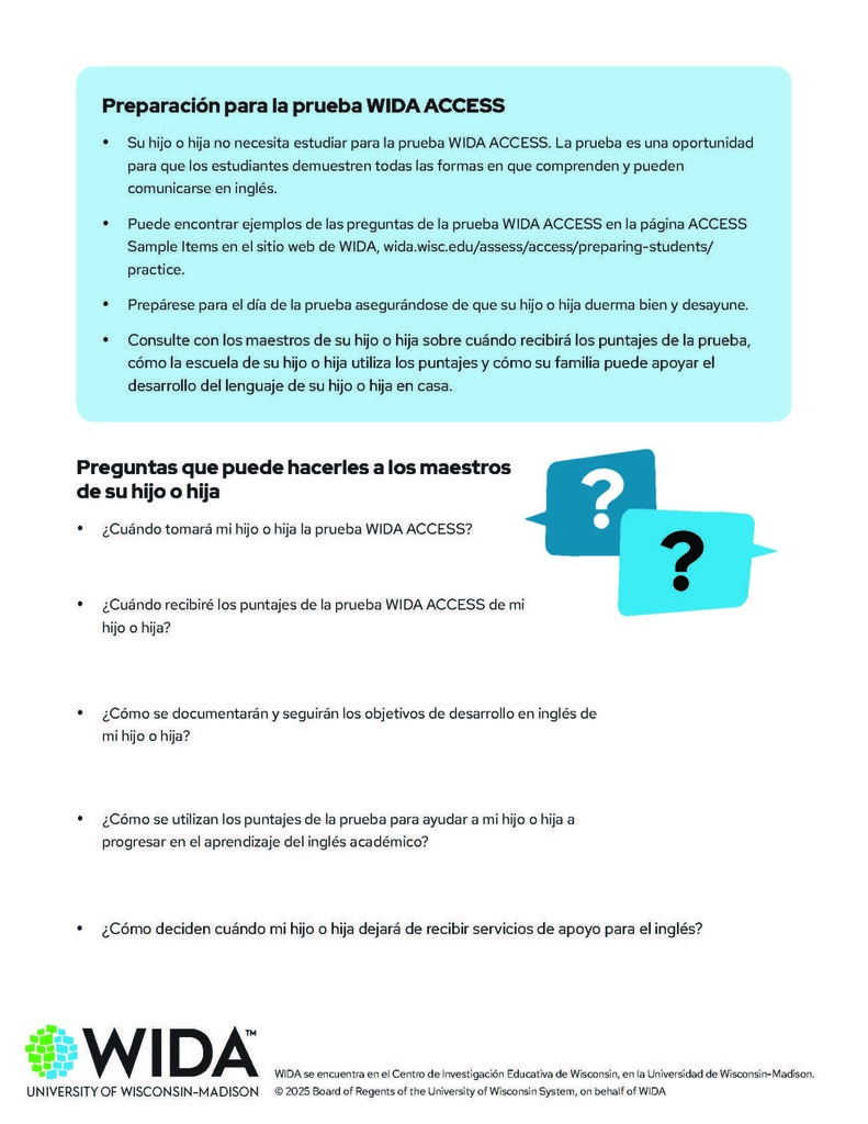 Parent Handout2 Spanish: What is WIDA ACESS?