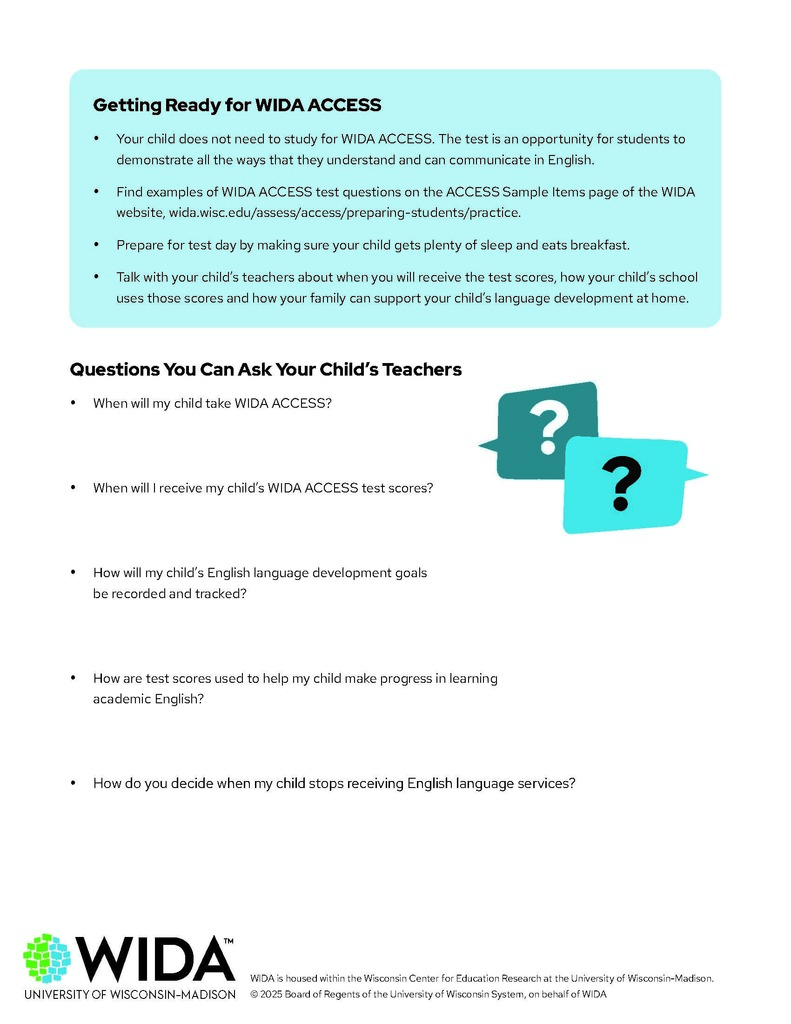 Parent Handout2: What is WIDA ACESS?