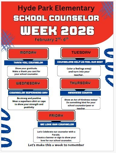 School Counselor Appreciation Week Flyer- Daily activities