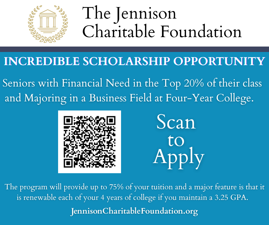 Scholarship opportunity from the Jennison Charitable Foundation. See post for more information.