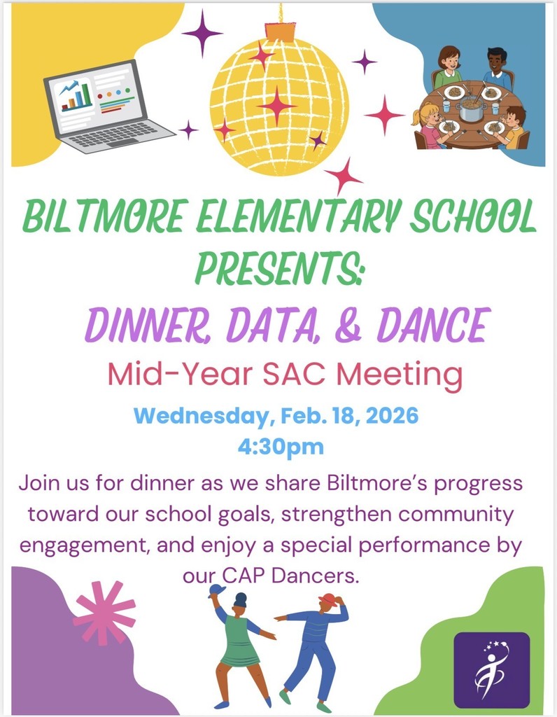 Dinner, data, and dance flyer with colorful words and pictures of computer, disco ball, dinner table with people sitting, and 2 people dancing