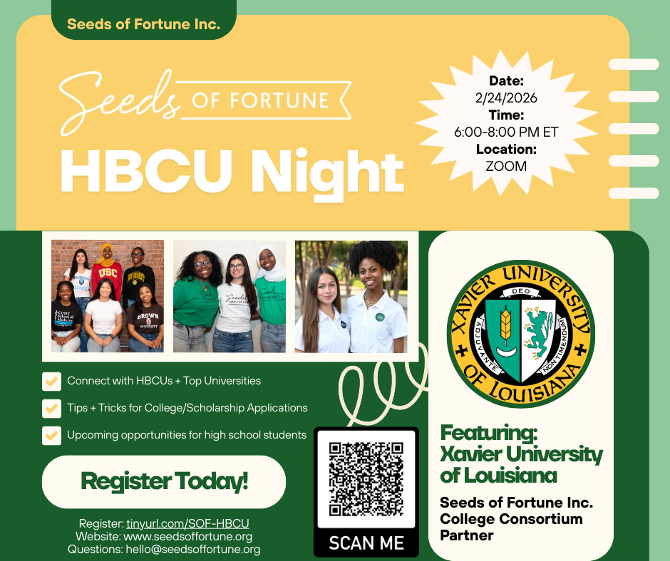 Seeds of Fortune HBCU Night. See post for details and to register.