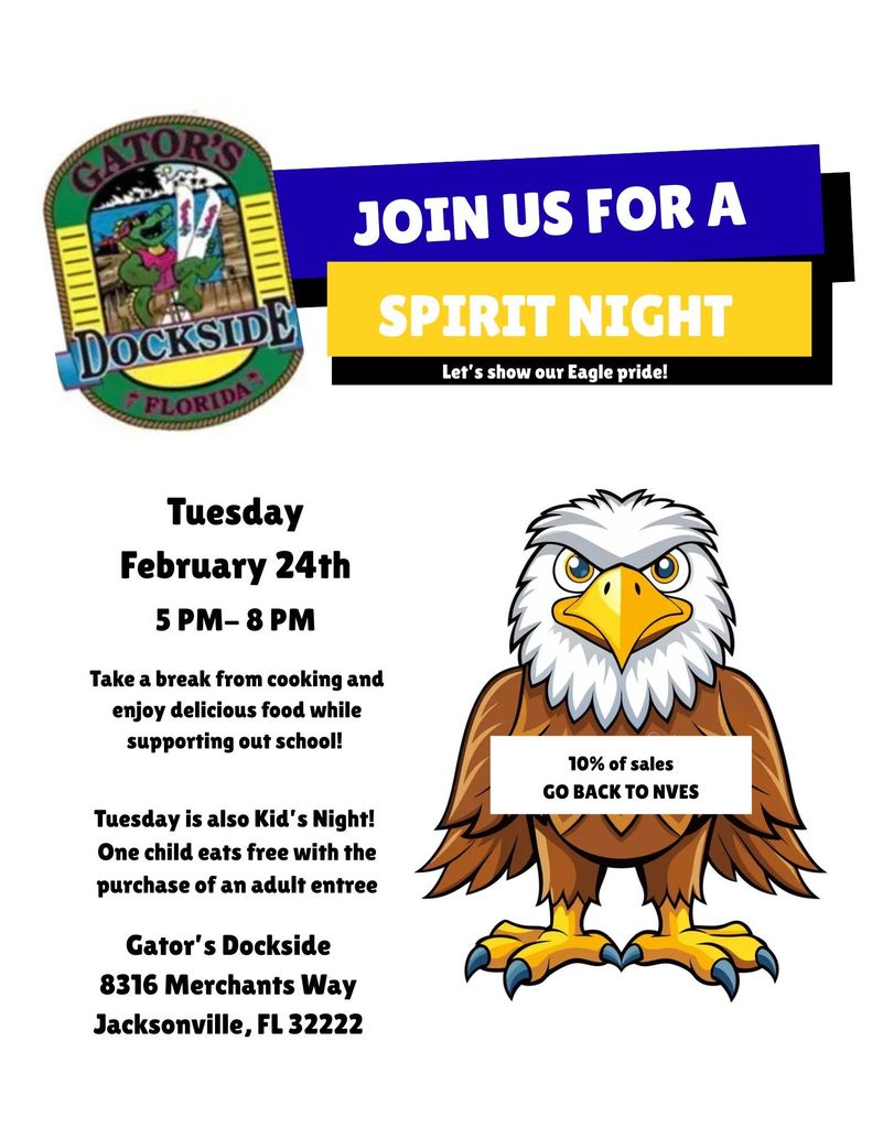 Join us for a Spirit Night; Tuesday, February 24th 5-8 pm