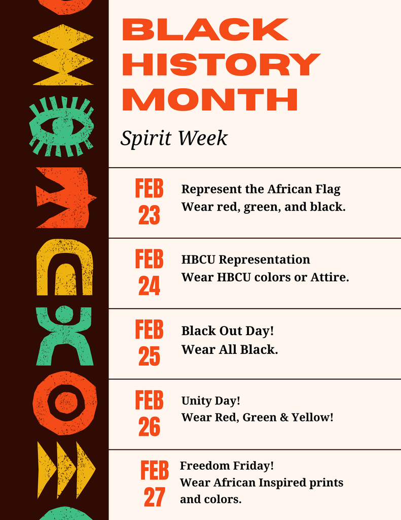 Black History Month Spirit Week Feb 23-Feb 27