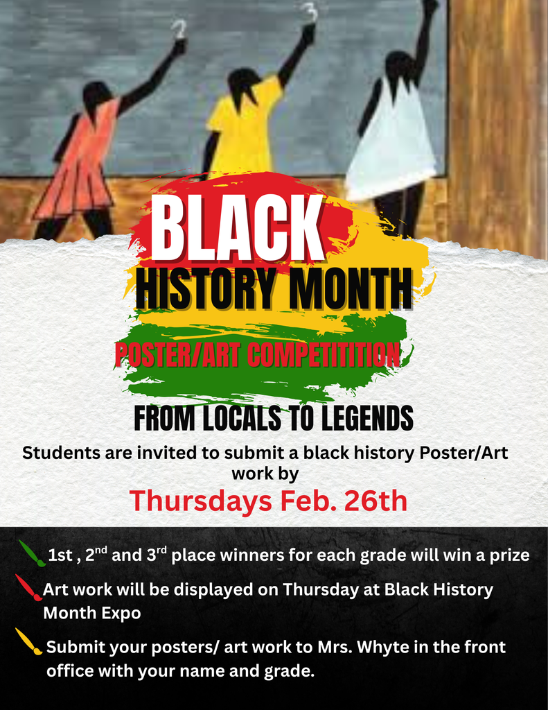Flyer encouraging students to join the Black History Month art contest