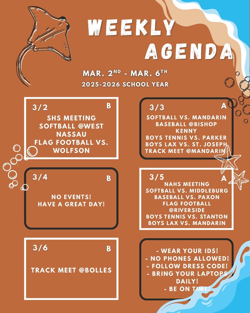 ACHS Weekly Agenda for 3-2-26 to 3-6-26. See post for more information.