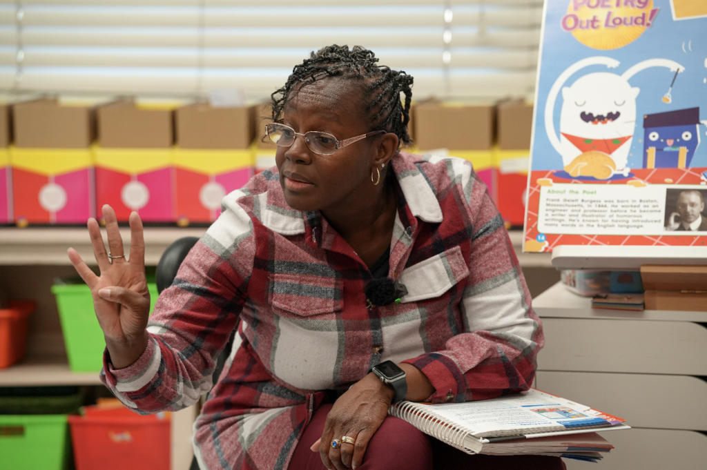Kindergarten students participating in a classroom learning activity in Zetosha Williams’ classroom at Dinsmore Elementary with Duval County Public Schools.