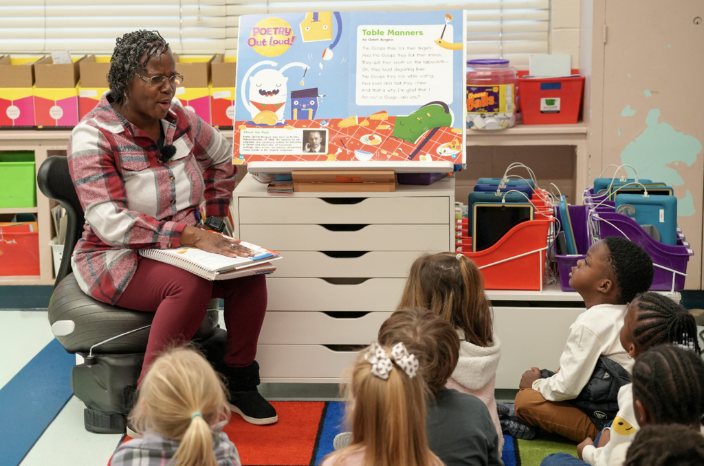 Kindergarten students participating in a classroom learning activity in Zetosha Williams’ classroom at Dinsmore Elementary with Duval County Public Schools.