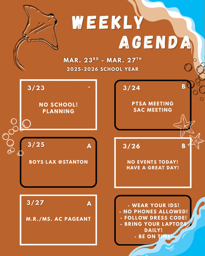 ACHS Weekly Agenda for 3-23-26 to 3-37-26. See post for more information.