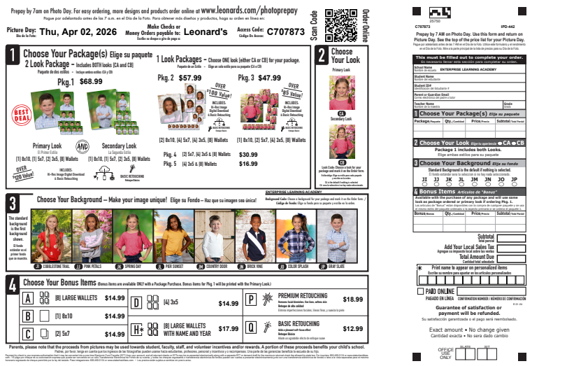 Picture Day Order Form