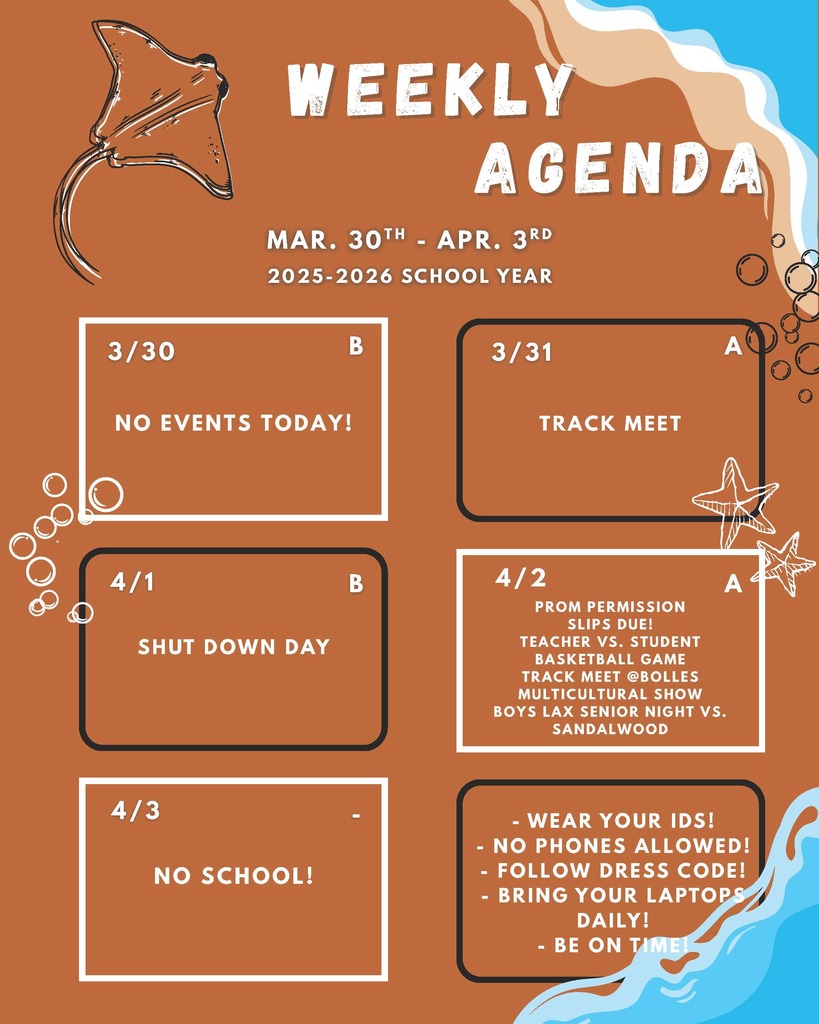 ACHS Weekly Agenda for 3-30-26 to 4-3-26. See post for more information.