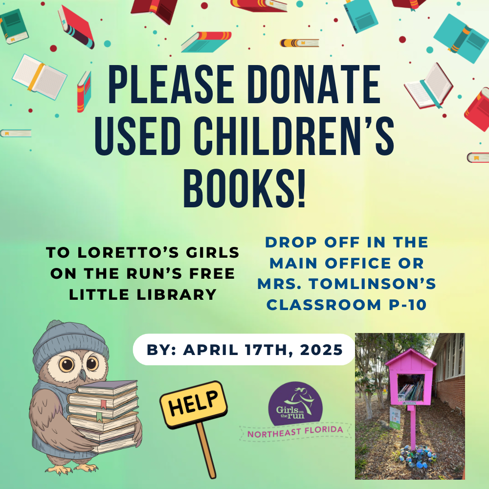 📖✨ Turn pages into possibilities! Donate used children’s books for Loretto’s Girls on the Run by April 17.