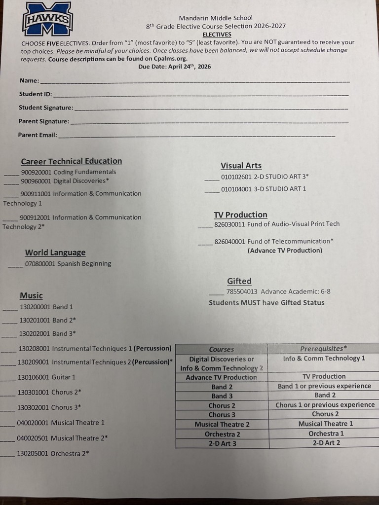 8th grade MMS Elective Form