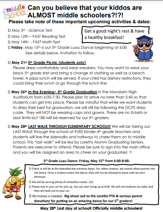 Goodbye, 5th graders! We'll miss you! 