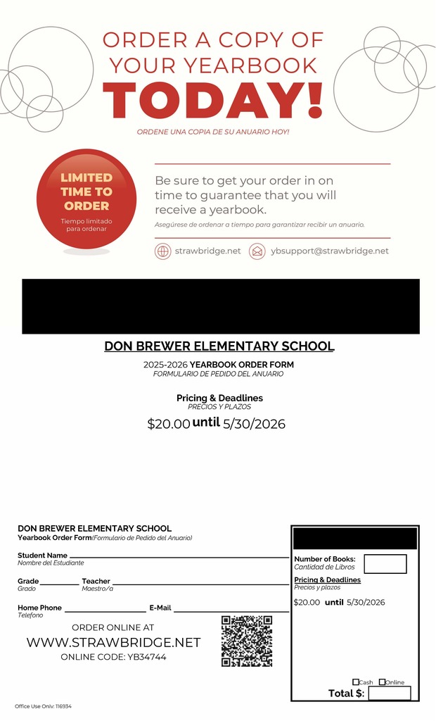 Yearbook purchase information with QR code