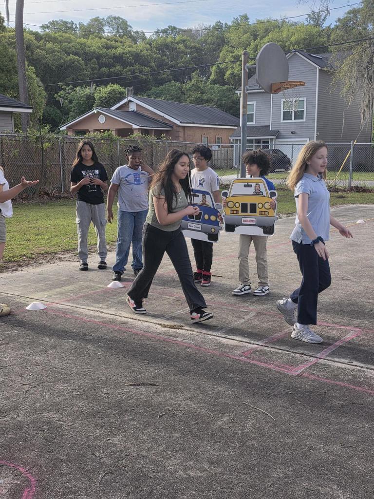 Students acting as pedestrian 