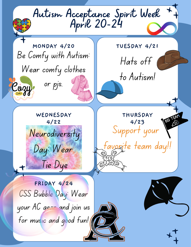 Autism Acceptance Spirit Week 4/20-4/24. See post for details!