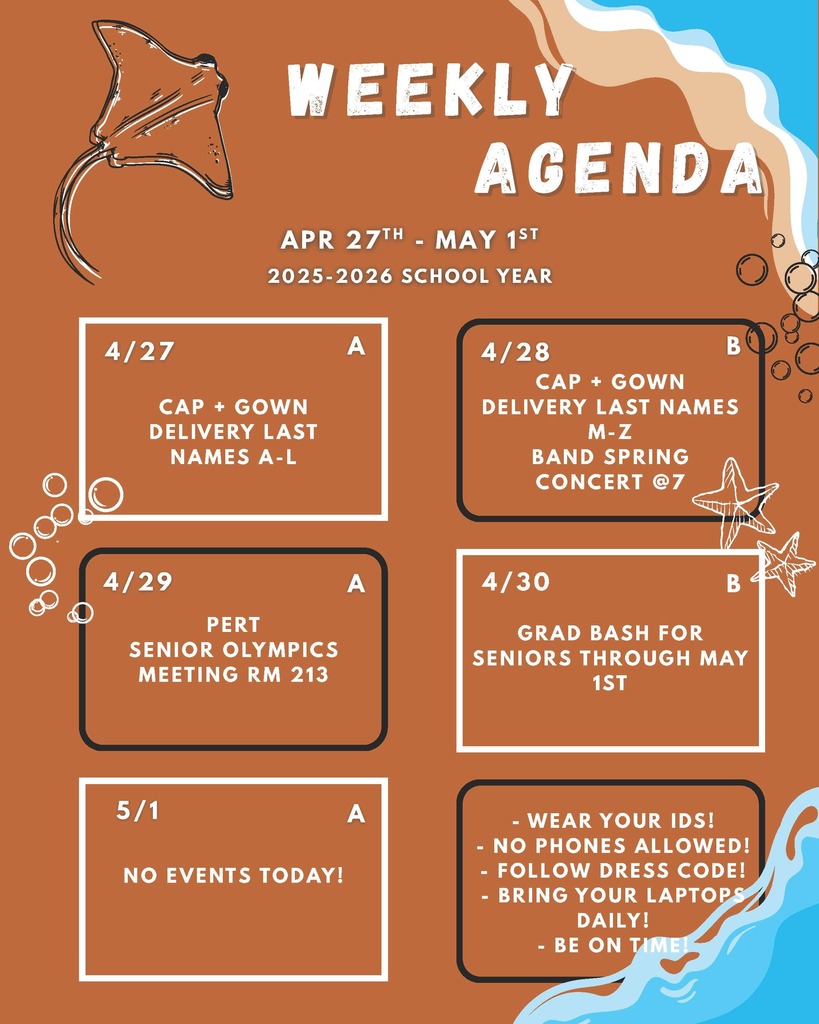 ACHS Weekly Agenda for 4-27-26 to 5-1-26. See post for more information.