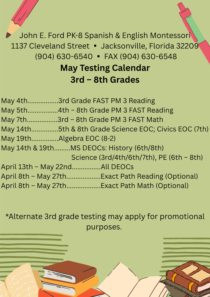 May Testing Calendar 2026