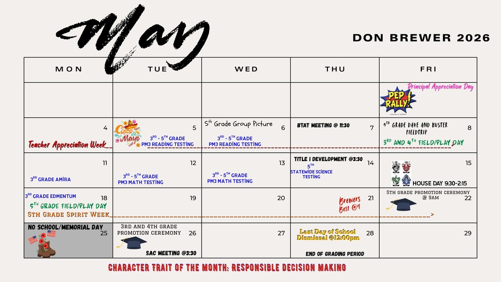 May 2026 Calendar of events