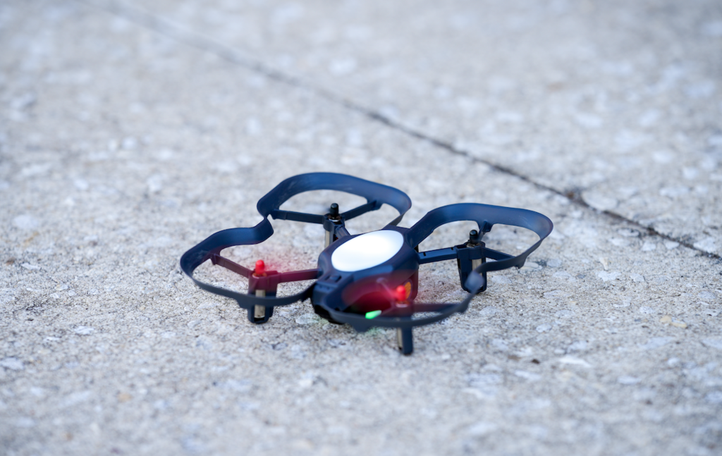 Close-up of drone on the ground. 