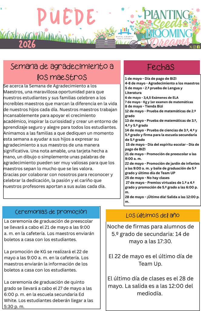 Spanish Newsletter pg 1