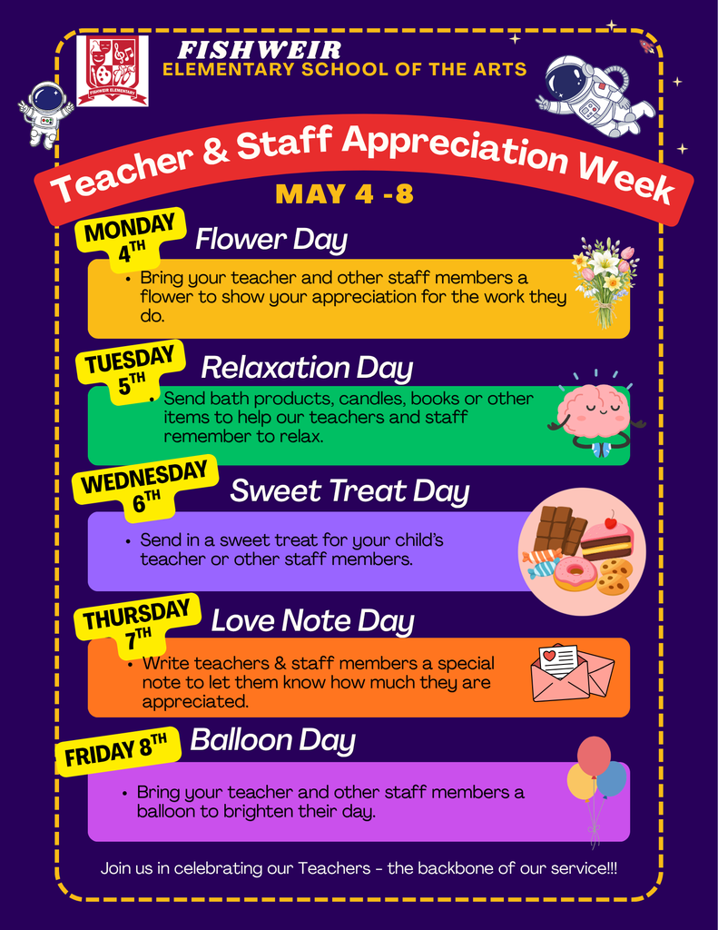 Fishweir Teacher Appreciation Days May 4-8