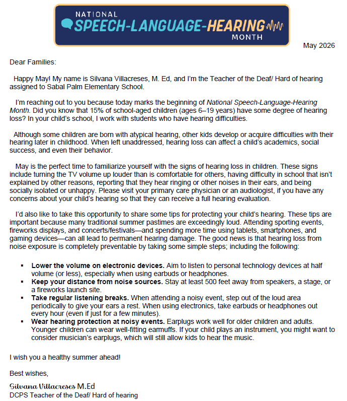 speech hearing letter