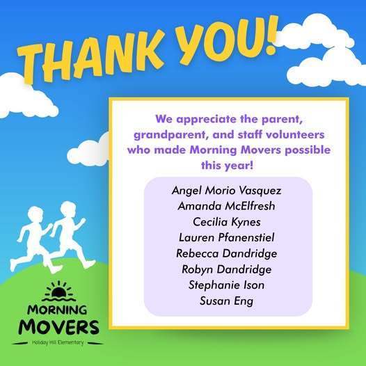 Thank you, Morning Movers Volunteers!