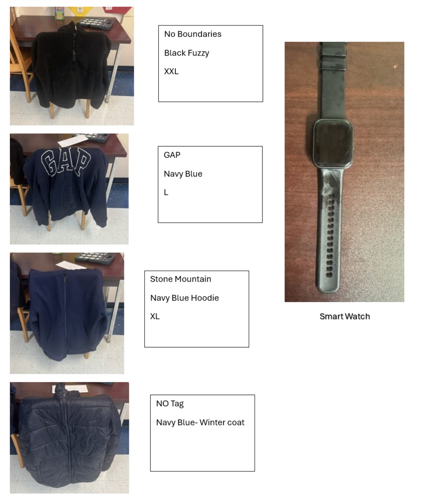 Pictures with descriptions of lost and found items