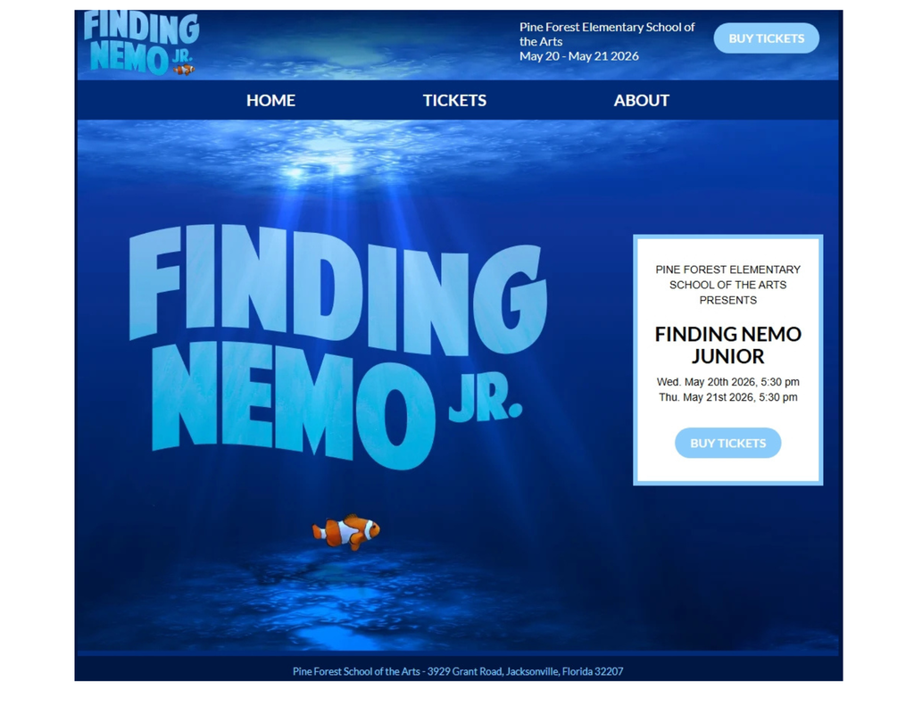 An underwater scene with the words "Finding Nemo Jr." and a fish. Navigation options at top.