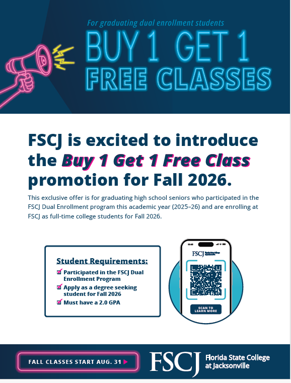 FSCJ Buy 1 Get 1 Free Classes. See post for details