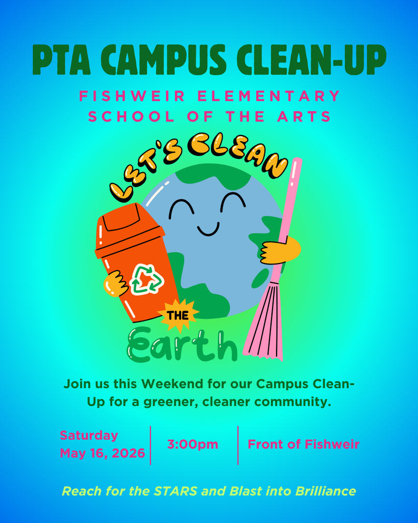 Poster invites the community to join a campus clean-up at Fishweir Elementary School of the Arts.