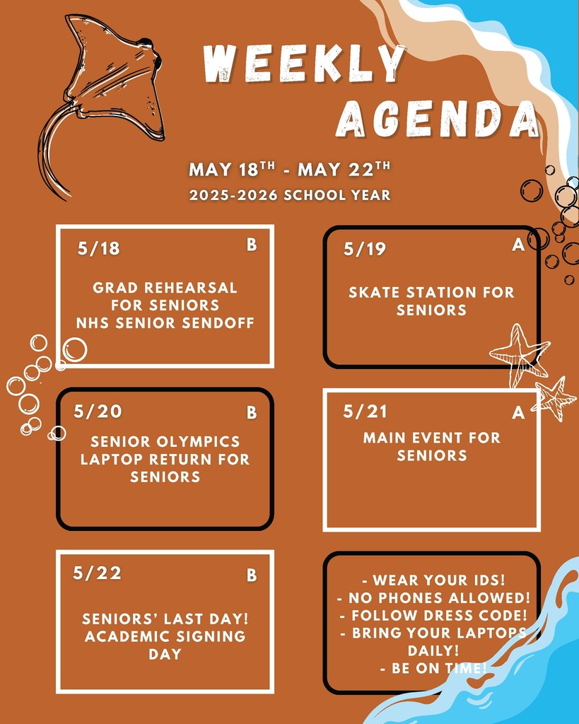 ACHS Weekly Agenda for 5-18-26 to 5-22-26. See post for more information.