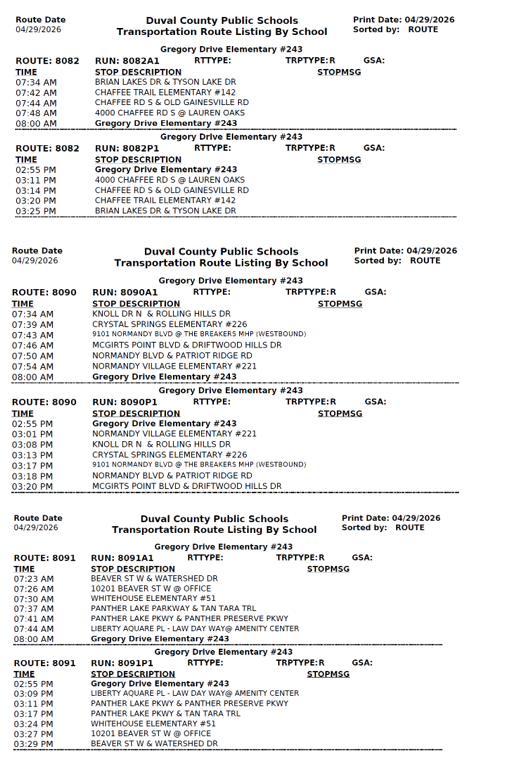 Reading Recovery Transportation  Routes