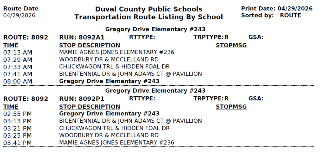 Reading Recovery Transportation  Routes