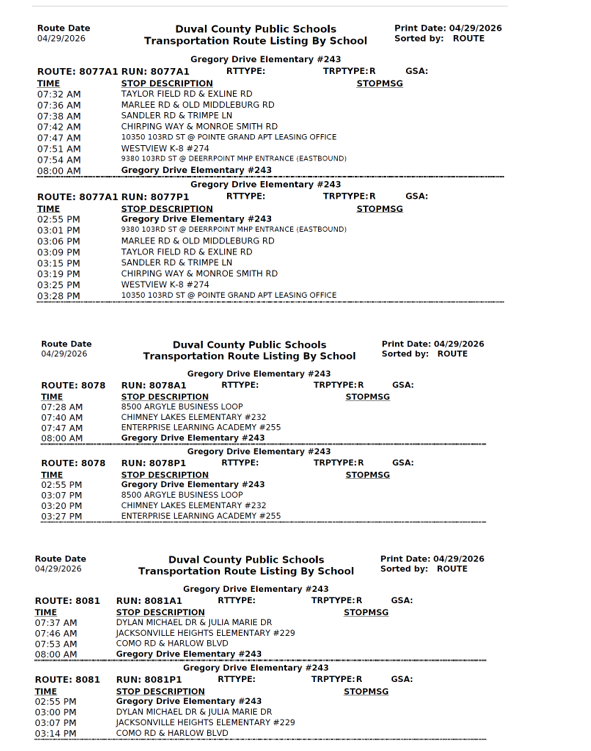 Reading Recovery Transportation  Routes