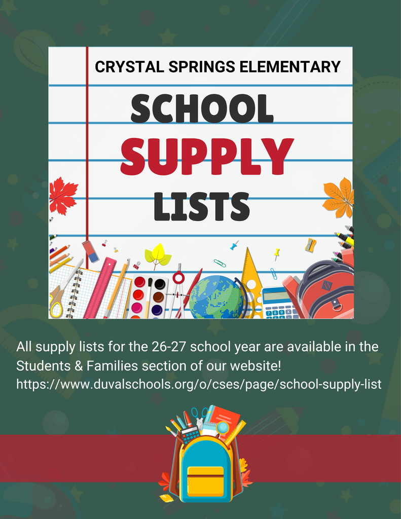 School supply lists available in the Students & Families section of the website.