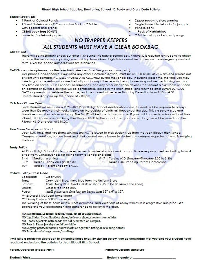 Jean Ribault High Student Policies